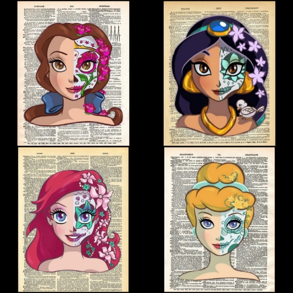 Sugar Skull Disney Princess Dictionary Page Art 💀